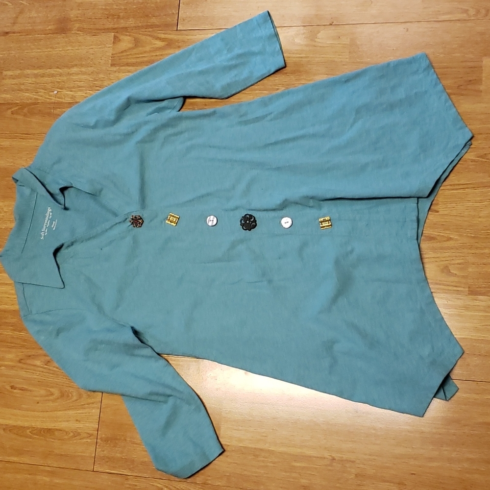 Soft Surroundings aqua button front SharkBite tunic XS